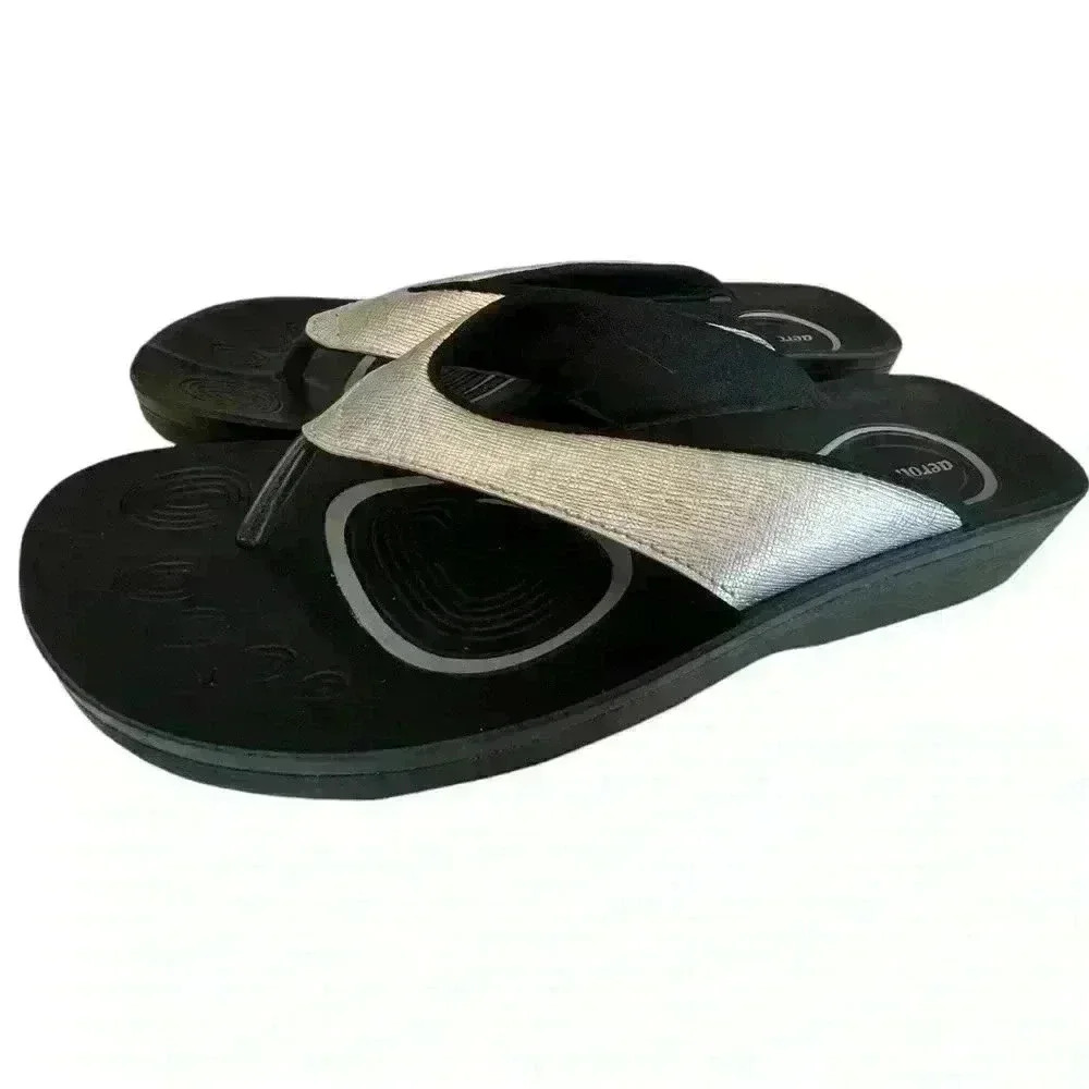 Aerothotic Sandals Women 38 US 8 silver  Orthotic Comfortable Flip Flops Gray